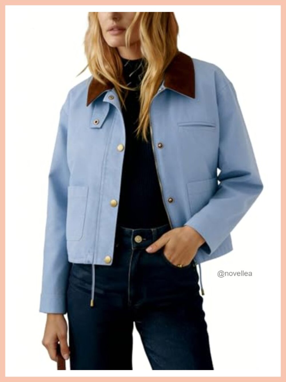 Cropped Zipper Button Varsity Shacket Corduroy Collar Casual Jacket